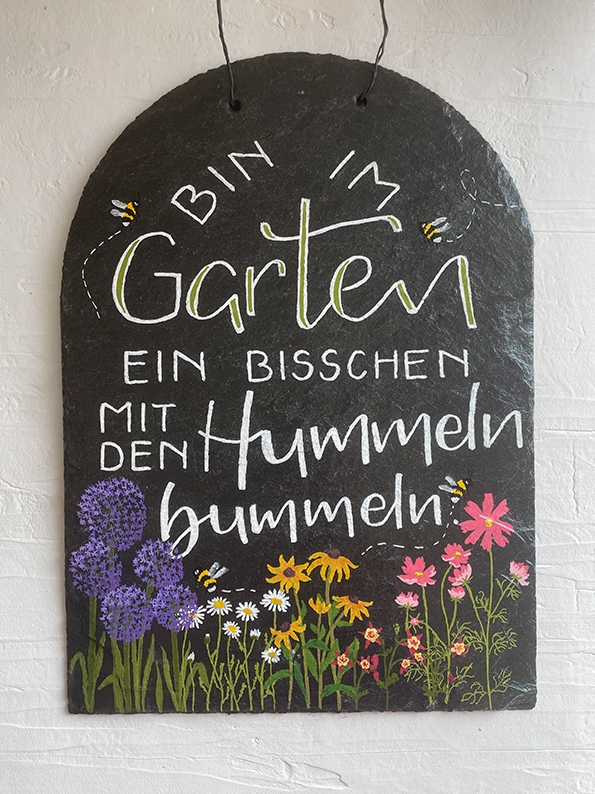 Schieferplatte "Hummeln bummeln" 3