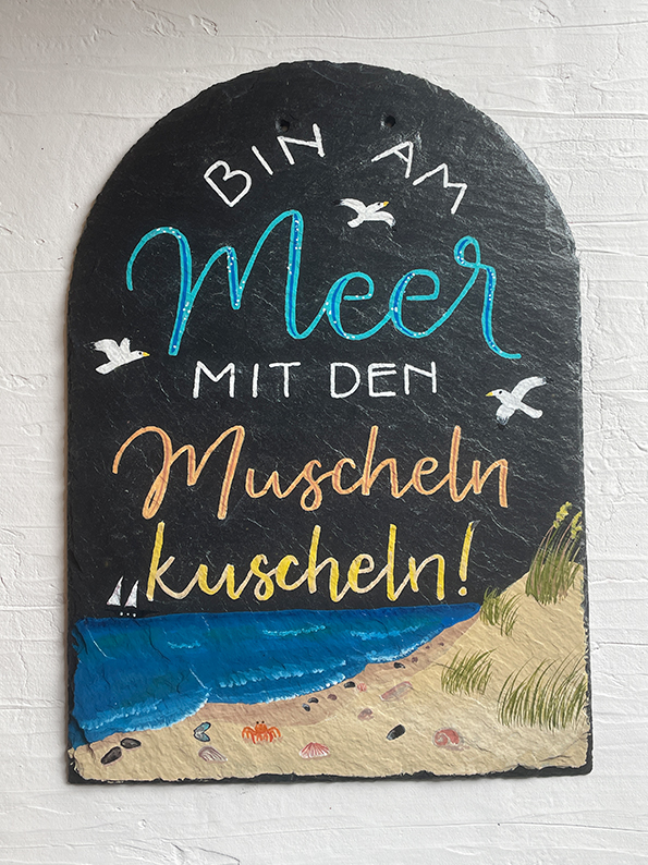 Schieferplatte "Muscheln kuscheln"